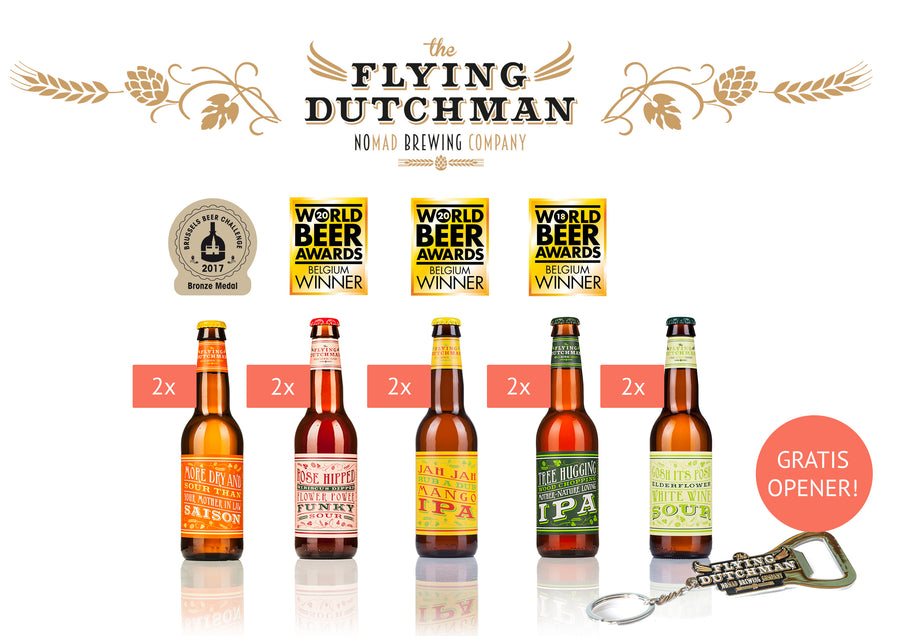 Frisse bieren pakket - 5 x 2 flessen - Frisse bieren plus Flying Dutchman flesopener!